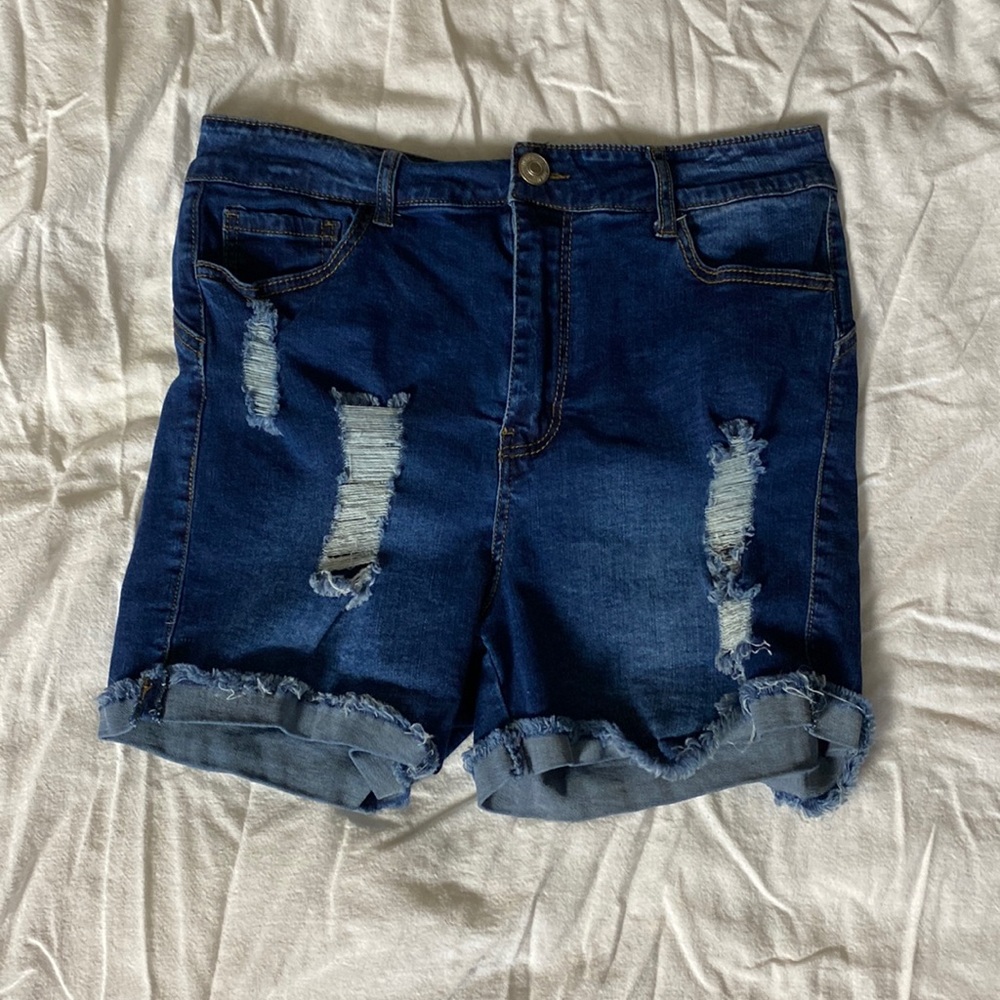 Ripped Dark Denim Shorts - Shaping